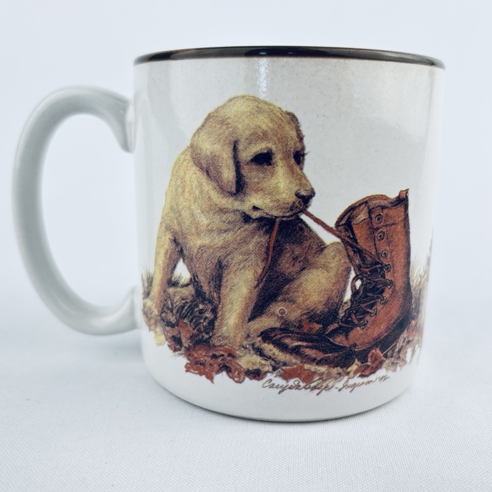 Vintage Labrador Puppies Fall Time Coffee Mug Potpourri Press‎ Collectible 1992